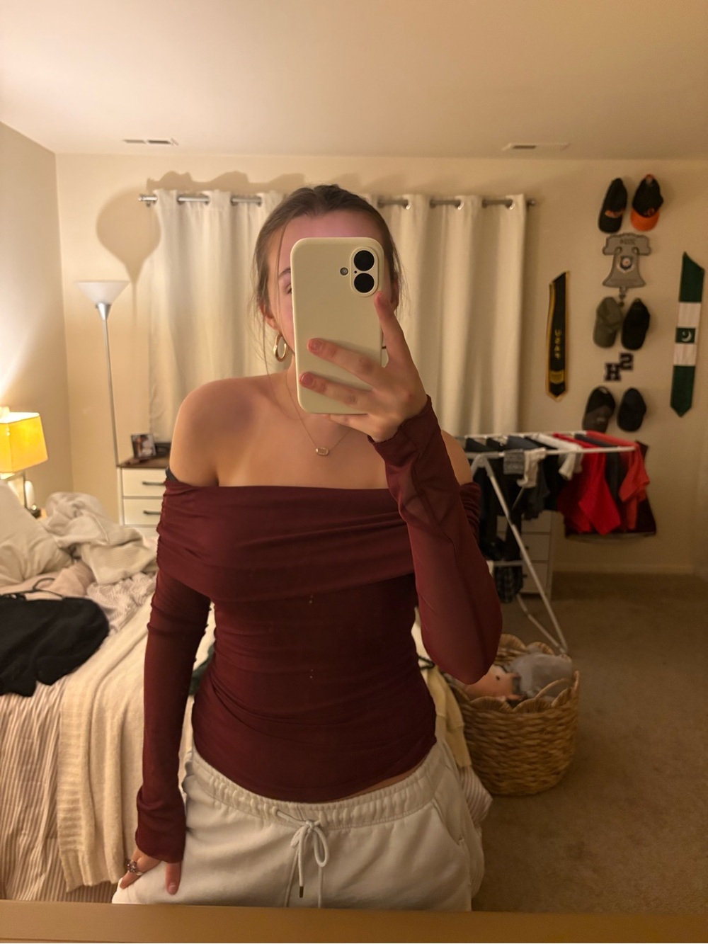 wild fable Off-the-Shoulder Long Sleeve Sweater - Maroon